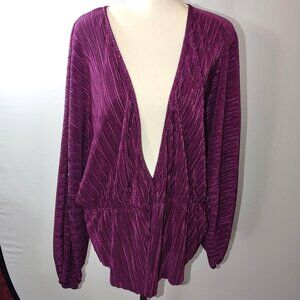 Womens Purple Pleated V-Neck Long Sleeve Blouse 3X Polyester-BY FASHION NOVA